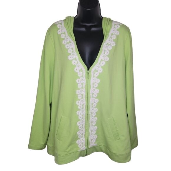 Sport Savvy Zip Front Hooded Jacket with Lace Trim size Large - Picture 1 of 6